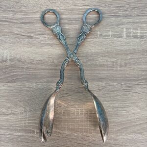 Vintage Sheffield Silverplate Salad Tongs Scissor Style Serving Ornate England